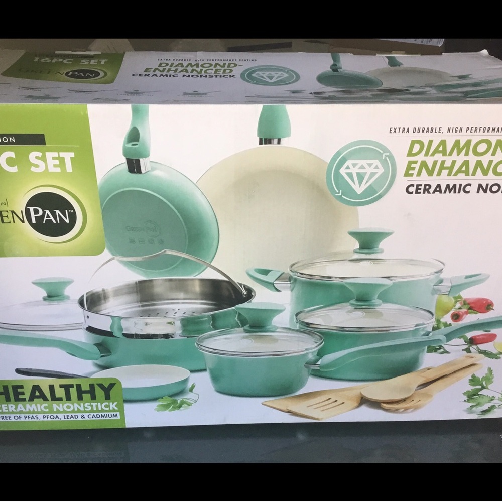 Greenpan Rio 16pc Ceramic Nonstick Cookware Set, Turquoise - Picture 6 of 6